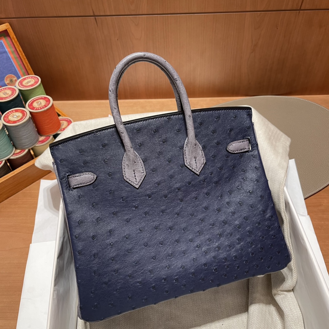 에르메스 버킨백25 몰타블루 그레이 은장 타조가죽